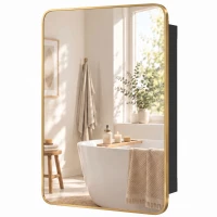 HOMCOM 50.8 x 11.6 x 71 cm Bathroom Mirror Cabinet, Wall Cabinet with Adjustable Shelves, Wall-Mounted or Recessed, Gold Tone(m-15)