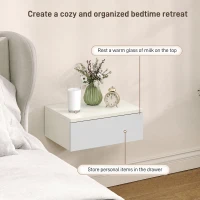 HOMCOM Floating Bedside Table Set of 2, Wall-Mounted Nightstand with High Gloss Finish & Storage Drawer, White(m-4)