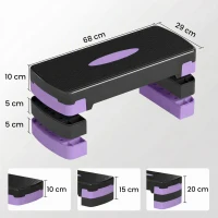 SPORTNOW Stepper Fitness Aérobic 3 Niveaux, Hauteur Réglable 10/15/20 cm avec Rehausses Surface Antidérapante 68x29x20cm Violet(m-3)