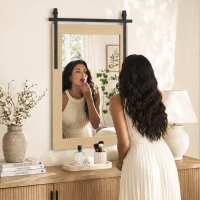 HOMCOM 86.5 x 61 cm Rectangle Mirror, Farmhouse Wall Mirror for Living Room, Bedroom, Hallway, White Oak(m-9)