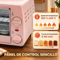 HOMCOM Horno Eléctrico Sobremesa 10L  750W Horno Eléctrico Pequeño Temperatura 230 ℃ y Temporizador 36,5x26x22 cm Rosa(m-7)