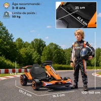 AIYAPLAY Kart Électrique pour Enfants 12 V, Go Kart, 2 Moteurs, Siège Réglable, Batterie au Lithium, Démarrage Progressif, Orange(m-3)