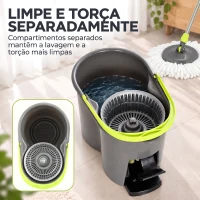 HOMCOM Conjunto de Esfregona e Balde com Espremedor 2 Compartimentos Balde de 20 L 5 Mopas de Microfibra Uso a Seco e Húmido Cinza Escuro(m-4)