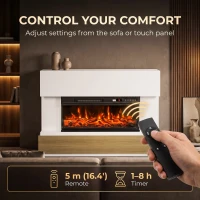 HOMCOM 3-Sided Electric Fireplace Insert, Freestanding, Wall Recessed Electric Fire Heater with Adjustable Flame, 900W/1800W(m-7)