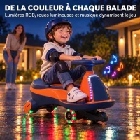AIYAPLAY Voiture Électrique Enfant 12V, Véhicule Électrique Enfant avec Batterie Lithium, Éclairage RGB, Roues Lumineuses, Orange(m-7)