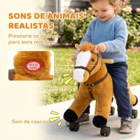 AIYAPLAY Cavalo de Brincar para Montar com Rodas, Andador de Peluche com Sons de Cascos e Relinchos, Estrutura Metálica, 18-36 Meses, 50 kg, Castanho(m-4)