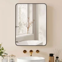 HOMCOM 50.8 x 11.6 x 71 cm Bathroom Mirror Cabinet, Wall Cabinet with Adjustable Shelves, Wall-Mounted or Recessed, Black(m-9)