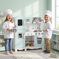 AIYAPLAY Cucina Giocattolo per Bambini in Legno con Luci, Suoni, Accessori, Frigo, Forno, Macchina Caffè, Verde Chiaro(m-9)