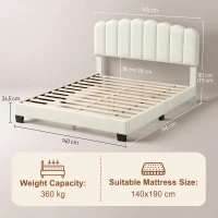 HOMCOM Cadre de Lit 140 x 190 cm avec Tête Réglable, Lit Double Rembourré en Velours, Sommier à 12 Lattes en Bois, Crème(m-3)