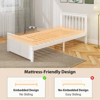 HOMCOM 90x190cm Solid Wood Bed Frame,  2 Wheeled Drawers, Headboard, Footboard, Slatted Base, White(m-6)