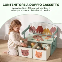 AIYAPLAY 3 in 1 Panca Porta Giochi per Bambini, Convertibile in Tavolo e Sedia con 2 Contenitori, Stampa Orsetto, Verde(m-4)