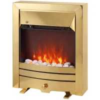 HOMCOM Electric Fireplace Stove Freestanding/Inset, 2000W, Electric Fire with LED Flame, Pebbles, Adjustable Thermostat, Gold(m-1)