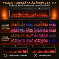 HOMCOM Șemineu electric de podea/încastrabil, 3 laturi, cu telecomandă, 750/1500W, efect flacără 3D, 12 culori, 5 niveluri de luminozitate(m-4)