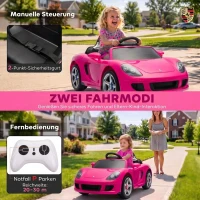 AIYAPLAY Porsche 12V elektrische kinderauto met lithium-accu, afstandsbediening, 2 motoren, softstart en achtervering(m-6)