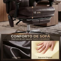 HOMCOM Cadeira de Escritório com 6 Pontos de Massagem, Calor Lombar, Apoio para os Pés, Altura Ajustável, Comando e Revestimento em PU, Castanho(m-5)