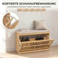HOMCOM Schuhbank mit Sitzfläche, Bambus Schuhregal mit belüftete Kippaufbewahrung Verstellbare Ablage Sitzkissen 80 x 30 x 48cm(m-5)