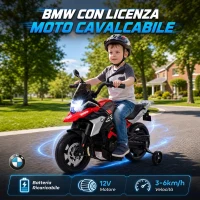 AIYAPLAY Moto Elettrica per Bambini 3-8 Anni 12V Licenza BMW G310 GS, Batteria al Litio, Rotelle Rimovibili, Rosso(m-4)
