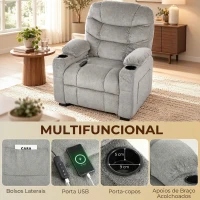 HOMCOM Cadeirão Relax Elétrico Silencioso com Memória, Apoio para os Pés e USB - Cinzento(m-6)
