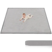 AIYAPLAY Mata do raczkowania 3 cm mata do zabawy dla niemowląt z miękkim flanelowym pokryciem 150 x 180 cm antypoślizgowa, wodoodporna Jasnoszary(m-12)
