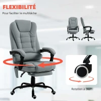 Vinsetto Fauteuil de bureau massant, chaise de bureau avec hauteur réglable, dossier inclinable et télécommande filaire, gris(m-7)