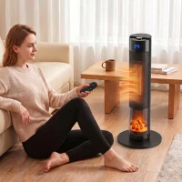 HOMCOM Calefactor Eléctrico Cerámico PTC 2000W con 5 Modos App Wi‑Fi Llama 3D Mando Protección Contra Sobrecalentamiento Negro(m-10)