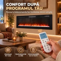 HOMCOM Șemineu electric 153 cm, încastrabil/de perete/de podea, ultrasubțire 8,3 cm, cu telecomandă, 900/1800 W, timer, negru(m-7)