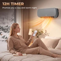 HOMCOM 2000W Ceramic Heater, Wall Mounted Space Heater with 3 Heat Settings, Adjustable Thermostat, Remote Control, Grey(m-4)