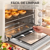 HOMCOM Horno Eléctrico de Sobremesa 32L 1600W con 3 Modos de Calor Temporizador Temperatura Regulable 52,2x38,1x33,5 cm Crema(m-7)