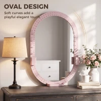 HOMCOM Oval Wall Mirror, 60 x 90 cm Decorative Hanging Mirror with Pegboard Frame, Wall-Mounted, Pink(m-5)