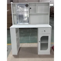 HOMCOM Tocador de Maquillaje Espejo Deslizante Luces LED 3 Colores Cajón 4 Compartimentos Puerta 3 Estantes Abiertos Blanco(m-2)