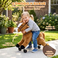 AIYAPLAY Caballo de Juguete para Montar con Ruedas, Correpasillos de Felpa con Sonidos de Cascos y Relinchos, Marco de Metal, Regalo para Niños y Niñas 18-36 Meses, Carga 50 kg, Marrón(m-6)