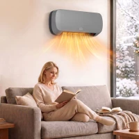 HOMCOM 2000W Ceramic Heater, Wall Mounted Space Heater with 3 Heat Settings, Adjustable Thermostat, Remote Control, Grey(m-2)