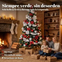 HOMCOM Árbol de Navidad Predecorado 180 cm con 200 LED 8 Modos 800 Ramas Mando y Base Plegable Funciona con USB Verde y Rojo(m-4)