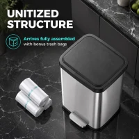 HOMCOM Poubelle de Cuisine 50 L en Acier Inoxydable, Pédale, Couvercle à Fermeture Douce, Compartiment Désodorisant, Argenté(m-8)