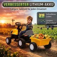 AIYAPLAY Elektrischer Kinder Traktor mit abnehmbar Anhänger Aufsitztraktor mit Lithium-Akku Fußpedal, Musik, Hupe Licht, Gelb(m-6)