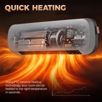 HOMCOM 2000W Ceramic Heater, Wall Mounted Space Heater with 3 Heat Settings, Adjustable Thermostat, Remote Control, Grey(m-7)