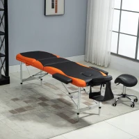 HOMCOM Camilla Masaje Plegable Camilla Estética Profesional de Aluminio de 3 Zonas con Respaldo Altura Ajustable 9 Niveles Reposacabezas Extraíble Reposabrazos Bolsa para Spa 210x81cm Negro y Naranja(m-10)