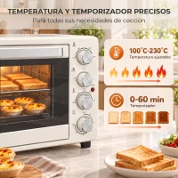 HOMCOM Horno Eléctrico de Sobremesa 32L 1600W con 3 Modos de Calor Temporizador Temperatura Regulable 52,2x38,1x33,5 cm Crema(m-4)