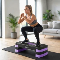 SPORTNOW Stepper Fitness Aérobic 3 Niveaux, Hauteur Réglable 10/15/20 cm avec Rehausses Surface Antidérapante 68x29x20cm Violet(m-15)