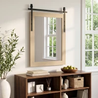 HOMCOM 86.5 x 61 cm Rectangle Mirror, Farmhouse Wall Mirror for Living Room, Bedroom, Hallway, White Oak(m-2)