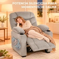 HOMCOM Sillón Relax Reclinable Eléctrico Silencioso con Función Memoria Reposapiés Mando a Distancia Bolsillos Laterales Gris(m-7)