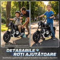 AIYAPLAY Motocicletă electrică pentru copii BMW R18 12V, baterie litiu, roți ajutătoare detașabile, far, muzică, negru(m-6)