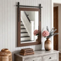 HOMCOM 86.5 x 61 cm Rectangle Mirror, Farmhouse Wall Mirror for Living Room, Bedroom, Hallway, Dark Brown(m-8)
