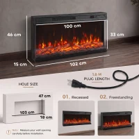 HOMCOM 40" Electric Fireplace Insert, 3-Sided Freestanding/Wall Recessed Electric Fire Heater with Adjustable Flame, 1800W(m-3)