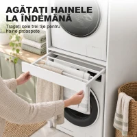 HOMCOM Dulap Compact pentru Mașină de Spălat și Uscător cu Suport Extensibil pentru Haine, Alb(m-5)