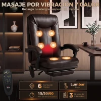 HOMCOM Silla de Oficina con 6 Puntos de Masaje Calor Lumbar Reposapiés Altura Ajustable Control Remoto y Tejido de PU Marrón(m-4)