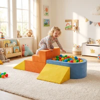 AIYAPLAY Parcours Motricité Bébé 5PCS, Module Motricité Bébé en Mousse, Piscine à Balles, Housse en Velours Lavable, Multicolore(m-17)