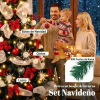 HOMCOM Árbol de Navidad Predecorado 180 cm con 200 LED 8 Modos 800 Ramas Mando y Base Plegable Funciona con USB Verde y Rojo(m-6)