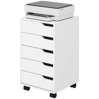 HOMCOM Gaveteiro de Escritório com 5 Gavetas, Rodas e Suporte para Impressora, Branco(m-11)