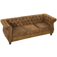 HOMCOM Divano 3 Posti Chesterfield con Seduta Ampia in Tessuto Effetto Pelle, 206x82x76 cm, Caffè(m-1)